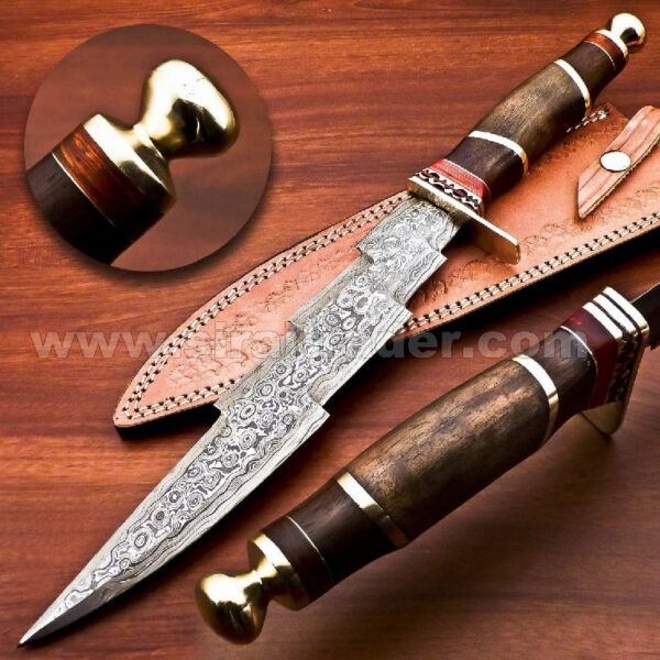 Rare Custom Damascus Kriss Dagger Knife Hunting Knife Outdoor Knife Camping Knife | Camel Bone Handle with Free Genuine Leather Sheath (B-86)