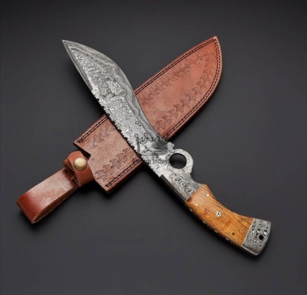 13” Handmade Damascus Steel Hunting Full Tang Bowie Knife, Fixed Blade With Sheath – Sword Shop Online – Where To Buy Swords