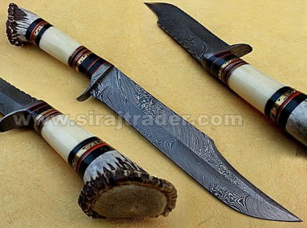 Handmade Ready to Use Bowie Knife with Leather Sheath, Antique Bowie Hunting Knife with Camel Bone Handle, Jungle Bowie Knife, Best Damascus Gift For Him/Her - Image 3