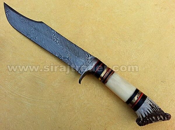 Handmade Ready to Use Bowie Knife with Leather Sheath, Antique Bowie Hunting Knife with Camel Bone Handle, Jungle Bowie Knife, Best Damascus Gift For Him/Her - Image 4