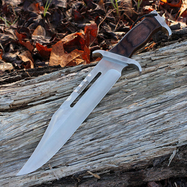 Custom Handmade D2 Steel Rambo Bowie Knife, Full Tang, Fixed Blade Hunting Knife, Bowie Knife with engraved Handle, Damascus Steel Hunting Knife, Gift for him - Image 2