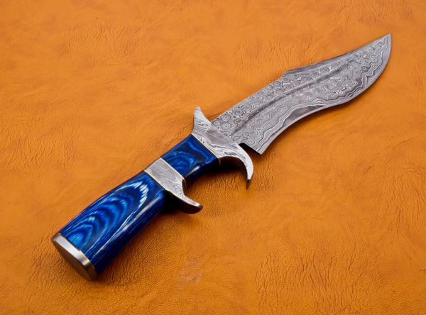 Handmade Damascus Steel Bowie knife - Fixed Blade Tactical Knife, Damascus Ka bar Knife Hand Made Knives, Knife With leather sheath, Gift for Him/Her - Image 3