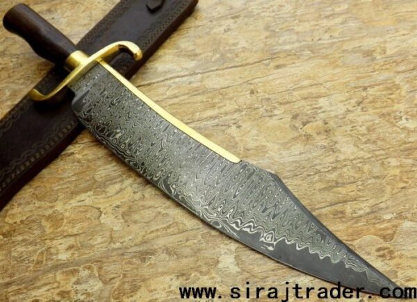 Handmade Damascus Steel Ladder San Mai Pattern Bowie Knife, Custom Chef Knife With Leather Sheath, Bowie knife For Hunting, Dundee Alamo Musso knife - Image 4