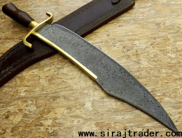 Handmade Damascus Steel Ladder San Mai Pattern Bowie Knife, Custom Chef Knife With Leather Sheath, Bowie knife For Hunting, Dundee Alamo Musso knife - Image 2