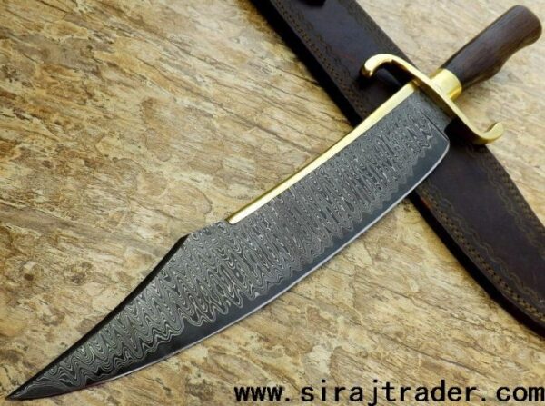 Handmade Damascus Steel Ladder San Mai Pattern Bowie Knife, Custom Chef Knife With Leather Sheath, Bowie knife For Hunting, Dundee Alamo Musso knife