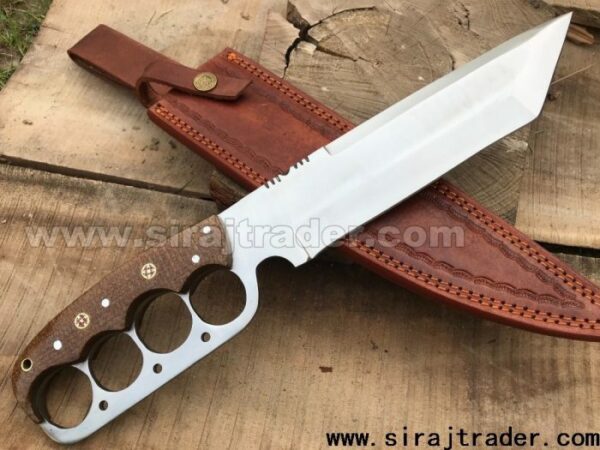 Custom Handmade 15″ Brown Micarta Handle Hunting Knife,Hunting Combat Survival Kukri Tanto knife, Outdoor Hunting Trench Knife, Bowie Knife With Hand Guard,Gift for him - Image 3