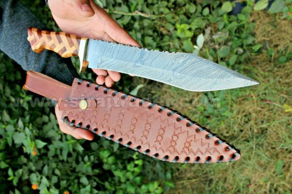 Handmade Damascus steel Bowie knife, Bowie Style hunting long knive, Fixed Blade Hniting Survival Knife, Hand forged Skinner knife - Image 3