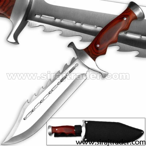 Handmade Texas Longhorn Spiked Full Tang Bowie Knife, Bushcraft Skinner Knife With Leather Sheath, D2 Steel Fix Blade Bowie knife, Gut Hook Knife - Image 3