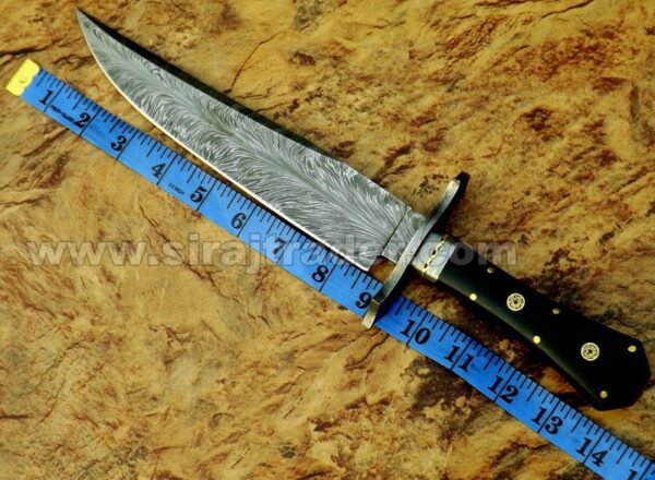 Handmade Fixed Blade Full Tang Damascus Steel Bowie Knife, Damascus Steel Bowie Knife with Mosaic Pin Handle, Damascus Kitchen knife, Durable Bowie knife with leather sheath - Image 2